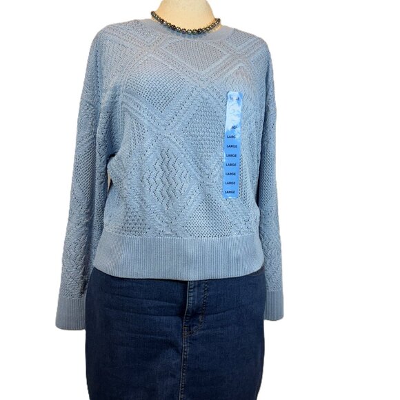 NWT Express Pointelle Sweater – Diamond Knit, Lightweight Fall Layer, Size Large - Picture 2 of 7